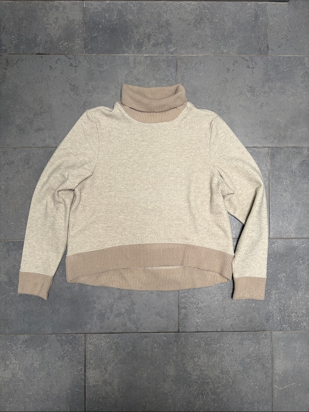 Zara Loose Neutral Two-Tone Turtleneck Sweater - Beige/Cream